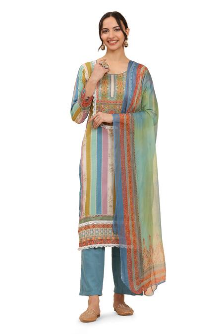 Buy Mamicha Multi Color Cotton Lace, Embroidery Multicolor Floral Stripe Kurta Palazzo Set Online at Aza Fashions Buy_Mamicha_Multi Color Cotton Lace, Embroidery Multicolor Floral Stripe Kurta Palazzo Set_Online_at_Aza_Fashions