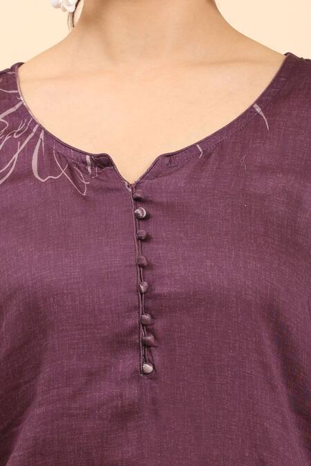 Mamicha Purple Cotton Embroidery Round Neck Floral Thread Kurta Set at Aza Fashions Mamicha_Purple Cotton Embroidery Round Neck Floral Thread Kurta Set_at_Aza_Fashions