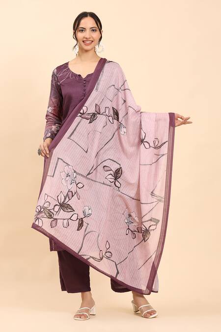 Buy Mamicha Purple Cotton Embroidery Round Neck Floral Thread Kurta Set Buy_Mamicha_Purple Cotton Embroidery Round Neck Floral Thread Kurta Set