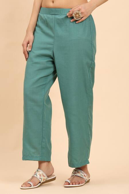 Buy_Mamicha_Blue Cotton Embroidery Round Neck Geometric Printed Kurta Palazzo Set