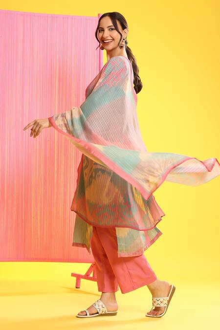 Mamicha Blue Cotton Embroidery Round Neck Geometric Print Kurta Palazzo Set Online at Aza Fashions Mamicha_Blue Cotton Embroidery Round Neck Geometric Print Kurta Palazzo Set_Online_at_Aza_Fashions