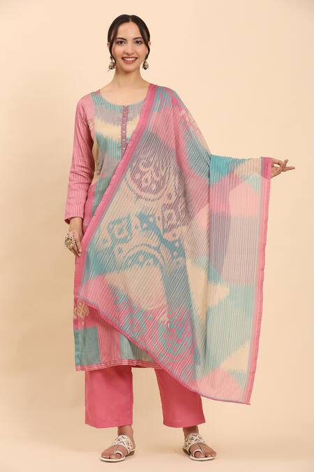 Mamicha Blue Cotton Embroidery Round Neck Geometric Print Kurta Palazzo Set at Aza Fashions Mamicha_Blue Cotton Embroidery Round Neck Geometric Print Kurta Palazzo Set_at_Aza_Fashions