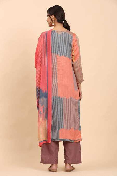 Shop Mamicha Multi Color Cotton Embroidery Round Multicolor Geometric Print Kurta Palazzo Set at Aza Fashions Shop_Mamicha_Multi Color Cotton Embroidery Round Multicolor Geometric Print Kurta Palazzo Set_at_Aza_Fashions