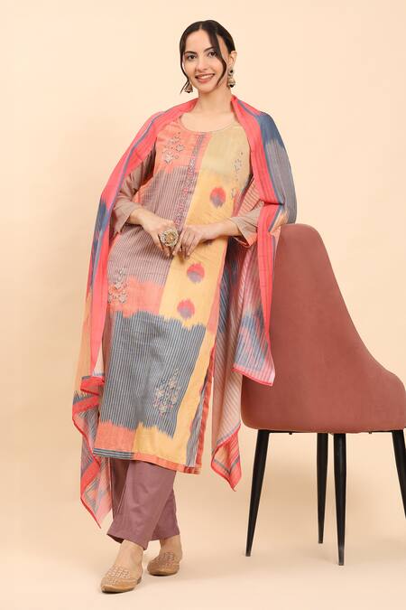 Buy Mamicha Multi Color Cotton Embroidery Round Multicolor Geometric Print Kurta Palazzo Set Online at Aza Fashions Buy_Mamicha_Multi Color Cotton Embroidery Round Multicolor Geometric Print Kurta Palazzo Set_Online_at_Aza_Fashions