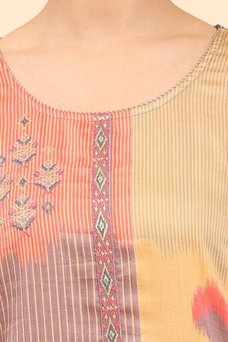 Mamicha Multi Color Cotton Embroidery Round Multicolor Geometric Print Kurta Palazzo Set at Aza Fashions Mamicha_Multi Color Cotton Embroidery Round Multicolor Geometric Print Kurta Palazzo Set_at_Aza_Fashions