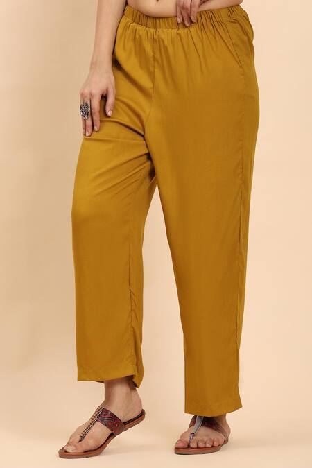 Mamicha Yellow Cotton Embroidery Round Neck Kurta Set With Palazzo And Dupatta Online at Aza Fashions Mamicha_Yellow Cotton Embroidery Round Neck Kurta Set With Palazzo And Dupatta_Online_at_Aza_Fashions