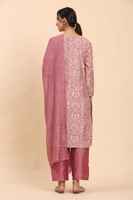 Shop Mamicha Pink Cotton, Chiffon Embroidery, Sequins Round Neck Paisley Kurta And Palazzo Set at Aza Fashions Shop_Mamicha_Pink Cotton, Chiffon Embroidery, Sequins Round Neck Paisley Kurta And Palazzo Set_at_Aza_Fashions