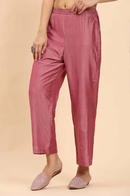 Mamicha Pink Cotton, Chiffon Embroidery, Sequins Round Neck Paisley Kurta And Palazzo Set Online at Aza Fashions Mamicha_Pink Cotton, Chiffon Embroidery, Sequins Round Neck Paisley Kurta And Palazzo Set_Online_at_Aza_Fashions