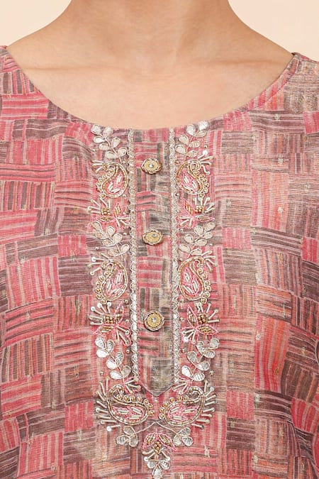 Buy Mamicha Pink Cotton Cut Work Round Neck Geometric Printed Cutdana Kurta Palazzo Set Online at Aza Fashions Buy_Mamicha_Pink Cotton Cut Work Round Neck Geometric Printed Cutdana Kurta Palazzo Set_Online_at_Aza_Fashions