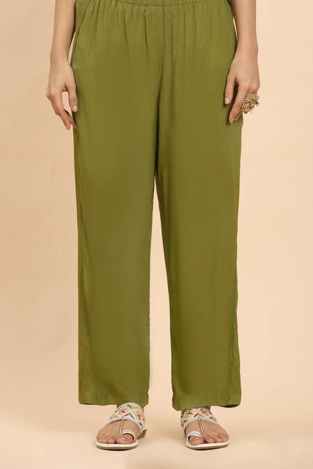 Mamicha Green Cotton Embroidery Round Neck Geometric Woven Kurta Set Online at Aza Fashions Mamicha_Green Cotton Embroidery Round Neck Geometric Woven Kurta Set_Online_at_Aza_Fashions