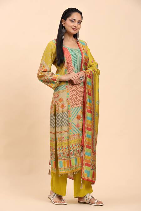 Mamicha Multi Color Cotton Stones, Embroidery Round Floral Geometric Print Kurta Set Online at Aza Fashions Mamicha_Multi Color Cotton Stones, Embroidery Round Floral Geometric Print Kurta Set_Online_at_Aza_Fashions