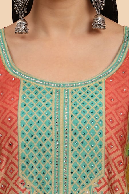 Buy Mamicha Multi Color Cotton Stones, Embroidery Round Floral Geometric Print Kurta Set Buy_Mamicha_Multi Color Cotton Stones, Embroidery Round Floral Geometric Print Kurta Set