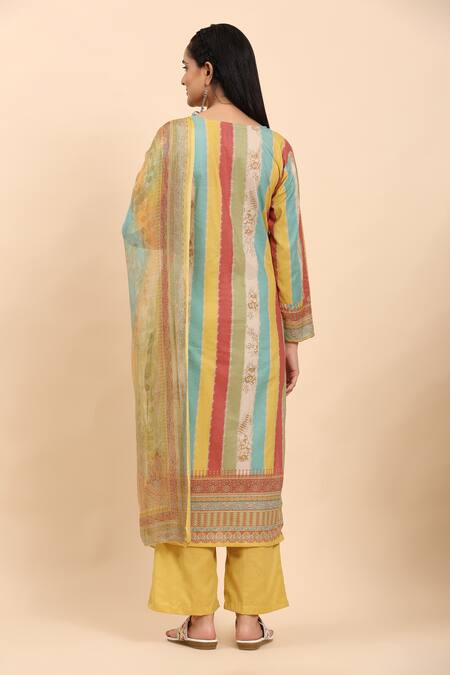 Shop Mamicha Multi Color Cotton, Chiffon Lace Round Neck Floral Vine Print Kurta Set at Aza Fashions Shop_Mamicha_Multi Color Cotton, Chiffon Lace Round Neck Floral Vine Print Kurta Set_at_Aza_Fashions