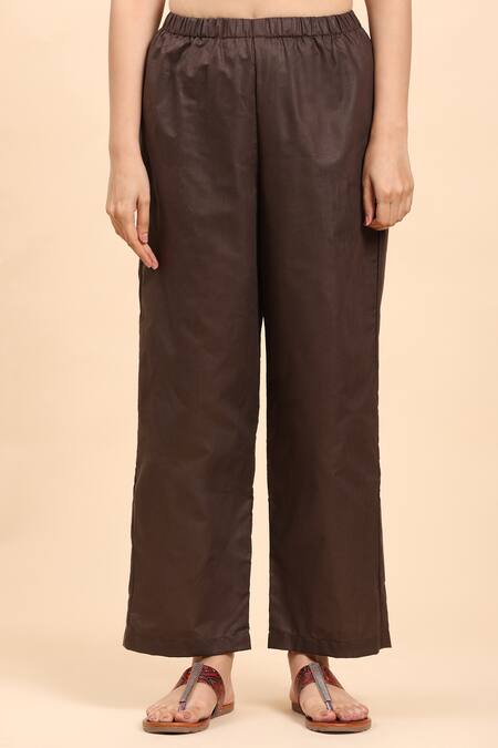 Mamicha Brown Cotton Embroidery Split V-neck Floral Vine Kurta Set at Aza Fashions Mamicha_Brown Cotton Embroidery Split V-neck Floral Vine Kurta Set_at_Aza_Fashions