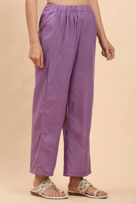 Mamicha_Purple Cotton Embroidery Round Neck Geometric Thread Kurta Set _Online_at_Aza_Fashions
