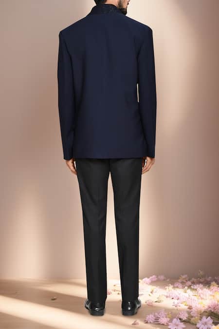 Shop Arihant Rai Sinha Blue Jacquard, Terrycloth Embroidery Geometric Prince Coat Set at Aza Fashions Shop_Arihant Rai Sinha_Blue Jacquard, Terrycloth Embroidery Geometric Prince Coat Set _at_Aza_Fashions