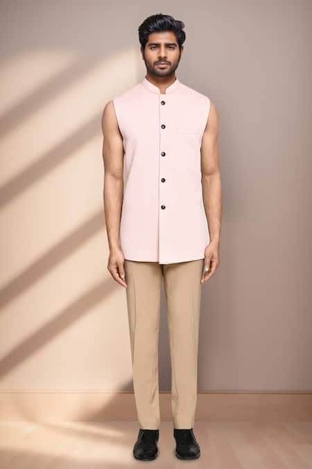 Arihant Rai Sinha_Peach Terrycloth Embroidery Elephant Motif Prince Coat Set _at_Aza_Fashions