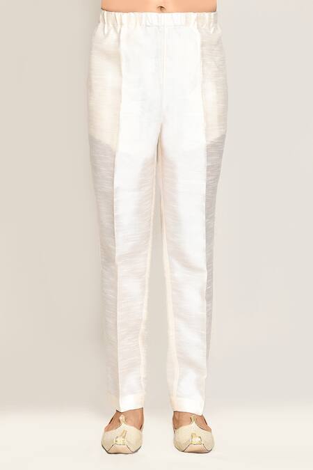 Arihant Rai Sinha_Cream Silk, Jacquard Embroidery Ethnic Motif Sherwani And Pant Set _Online_at_Aza_Fashions