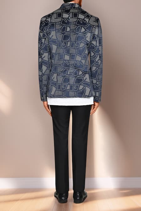 Arihant Rai Sinha Geometric Print Velvet Blazer 