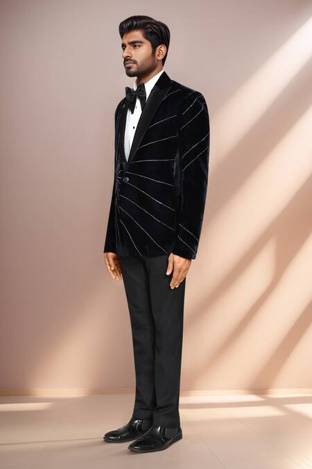 Buy Arihant Rai Sinha Blue Velvet, Cotton Satin Embroidery Sun Motif Blazer Set Online at Aza Fashions Buy_Arihant Rai Sinha_Blue Velvet, Cotton Satin Embroidery Sun Motif Blazer Set _Online_at_Aza_Fashions