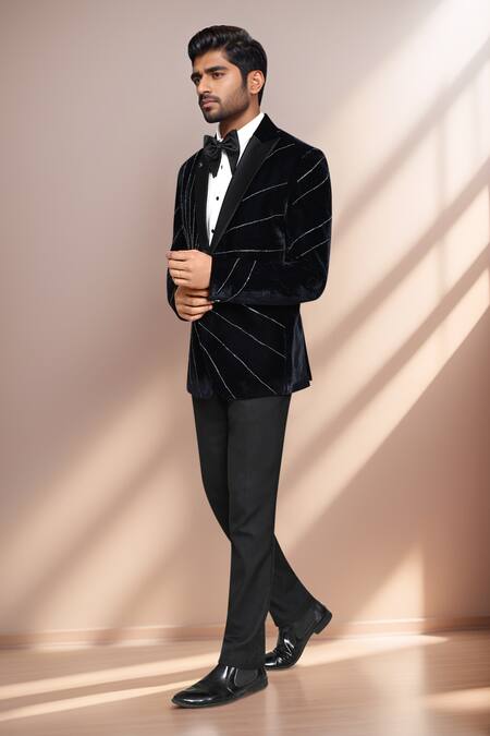 Shop Arihant Rai Sinha Blue Velvet, Cotton Satin Embroidery Sun Motif Blazer Set Online at Aza Fashions Shop_Arihant Rai Sinha_Blue Velvet, Cotton Satin Embroidery Sun Motif Blazer Set _Online_at_Aza_Fashions