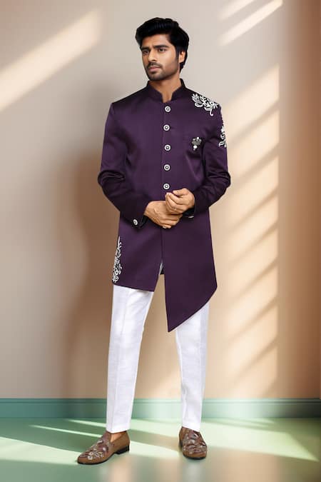 Aryavir Malhotra Asymmetric Bloom Vine Embroidered Sherwani 