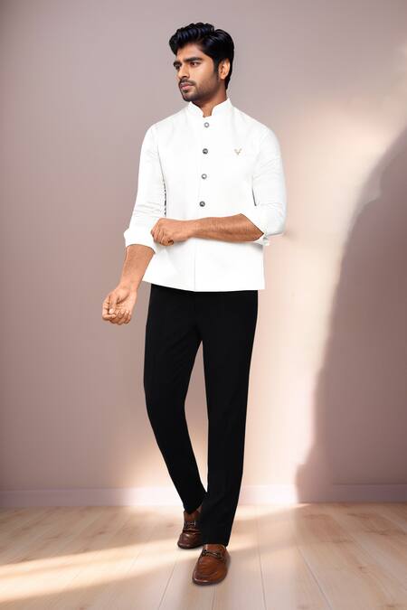 Buy Arihant Rai Sinha White Cotton Satin Embroidery Sleeveless Bundi With Collar Online at Aza Fashions Buy_Arihant Rai Sinha_White Cotton Satin Embroidery Sleeveless Bundi With Collar _Online_at_Aza_Fashions