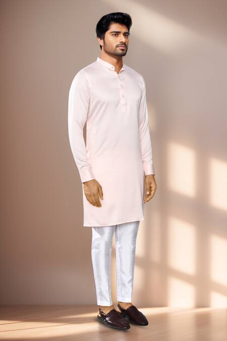 Shop_Arihant Rai Sinha_Pink Satin, Silk, Cotton Kurta Set _Online_at_Aza_Fashions