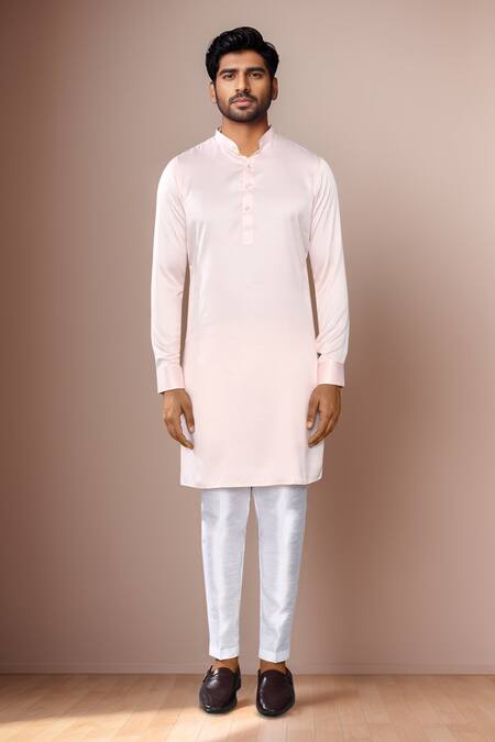 Shop_Arihant Rai Sinha_Pink Satin, Silk, Cotton Kurta Set 