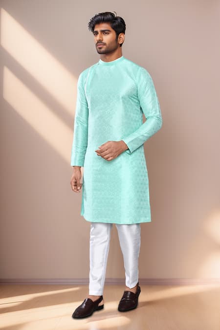 Buy_Arihant Rai Sinha_Green Jacquard, Silk Geometric Woven Kurta Set _Online_at_Aza_Fashions
