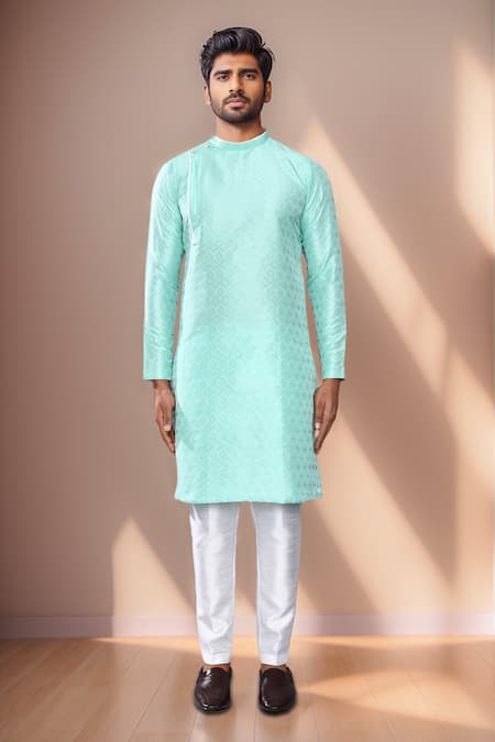 Shop_Arihant Rai Sinha_Green Jacquard, Silk Geometric Woven Kurta Set _Online_at_Aza_Fashions