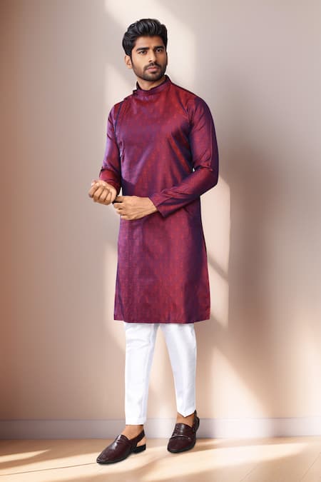 Arihant Rai Sinha Magenta Jacquard, Silk Floral Woven Kurta Set Online at Aza Fashions Arihant Rai Sinha_Magenta Jacquard, Silk Floral Woven Kurta Set _Online_at_Aza_Fashions