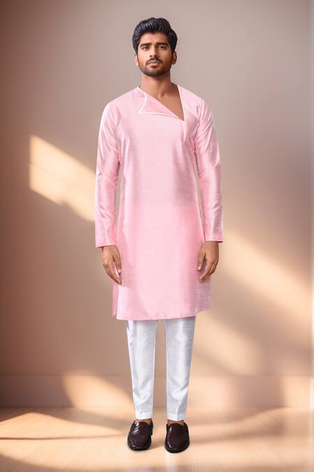 Arihant Rai Sinha Pink Silk, Cotton Asymmetric Neckline Kurta Set Online at Aza Fashions Arihant Rai Sinha_Pink Silk, Cotton Asymmetric Neckline Kurta Set _Online_at_Aza_Fashions