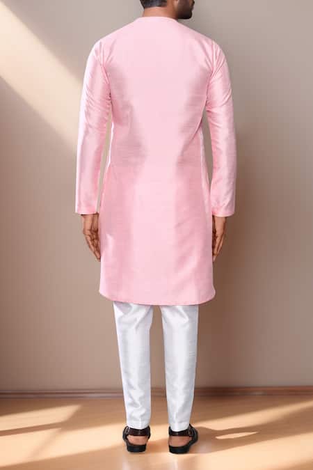 Shop Arihant Rai Sinha Pink Silk, Cotton Asymmetric Neckline Kurta Set at Aza Fashions Shop_Arihant Rai Sinha_Pink Silk, Cotton Asymmetric Neckline Kurta Set _at_Aza_Fashions