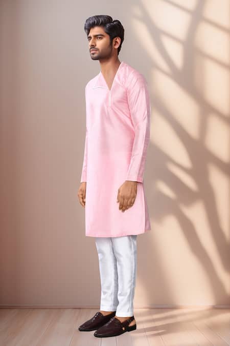 Shop Arihant Rai Sinha Pink Silk, Cotton Asymmetric Neckline Kurta Set Online at Aza Fashions Shop_Arihant Rai Sinha_Pink Silk, Cotton Asymmetric Neckline Kurta Set _Online_at_Aza_Fashions