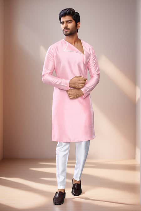 Arihant Rai Sinha Pink Silk, Cotton Asymmetric Neckline Kurta Set at Aza Fashions Arihant Rai Sinha_Pink Silk, Cotton Asymmetric Neckline Kurta Set _at_Aza_Fashions