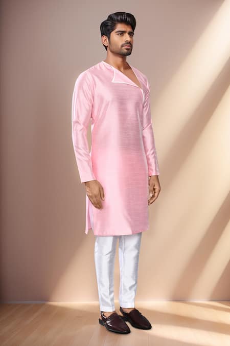 Buy Arihant Rai Sinha Pink Silk, Cotton Asymmetric Neckline Kurta Set Buy_Arihant Rai Sinha_Pink Silk, Cotton Asymmetric Neckline Kurta Set
