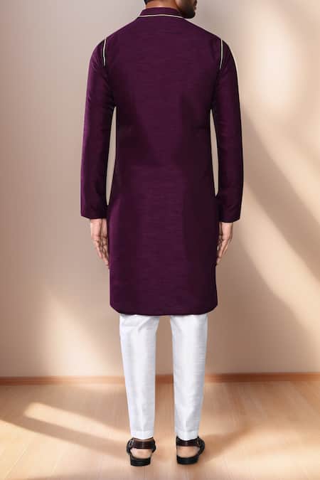 Shop Arihant Rai Sinha Purple Silk Asymmetric Neck Kurta Set at Aza Fashions Shop_Arihant Rai Sinha_Purple Silk Asymmetric Neck Kurta Set _at_Aza_Fashions
