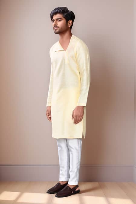 Arihant Rai Sinha_Beige Silk Asymmetric Kurta Set _Online_at_Aza_Fashions