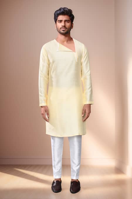 Shop_Arihant Rai Sinha_Beige Silk Asymmetric Kurta Set _Online_at_Aza_Fashions