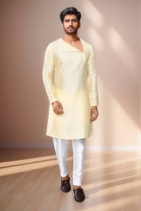 Arihant Rai Sinha_Beige Silk Asymmetric Kurta Set _at_Aza_Fashions