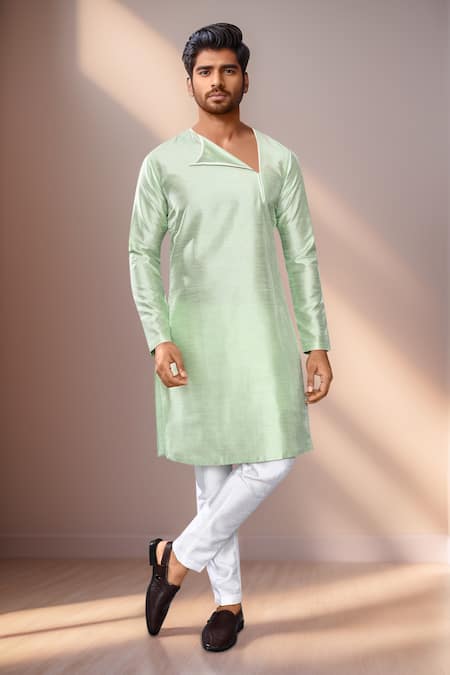 Shop Arihant Rai Sinha Green Silk Mint Asymmetric Kurta Set Online at Aza Fashions Shop_Arihant Rai Sinha_Green Silk Mint Asymmetric Kurta Set _Online_at_Aza_Fashions