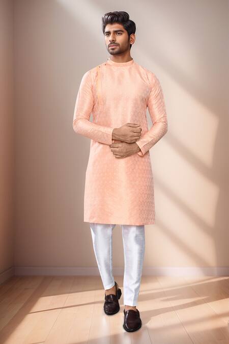 Buy Arihant Rai Sinha Peach Jacquard, Silk Geometric Woven Kurta Set Online at Aza Fashions Buy_Arihant Rai Sinha_Peach Jacquard, Silk Geometric Woven Kurta Set _Online_at_Aza_Fashions