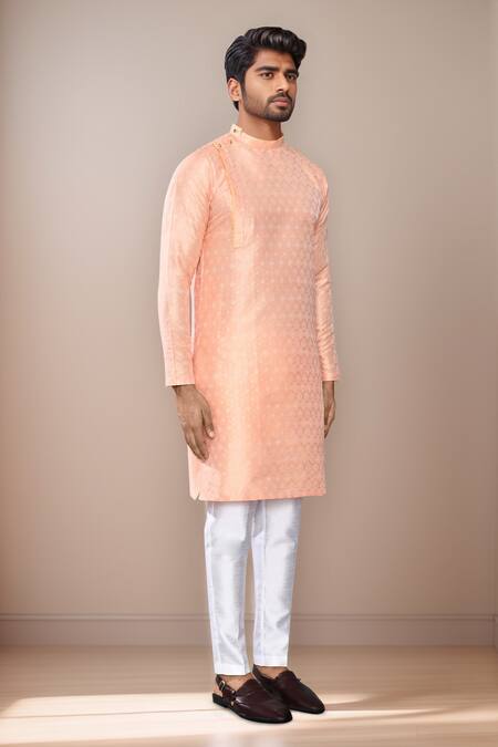 Arihant Rai Sinha Peach Jacquard, Silk Geometric Woven Kurta Set at Aza Fashions Arihant Rai Sinha_Peach Jacquard, Silk Geometric Woven Kurta Set _at_Aza_Fashions