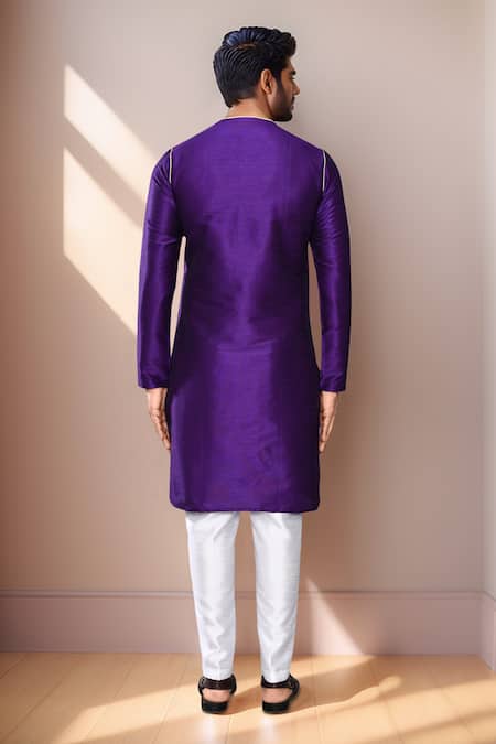 Shop_Arihant Rai Sinha_Purple Silk Asymmetric Neck Kurta Set _at_Aza_Fashions
