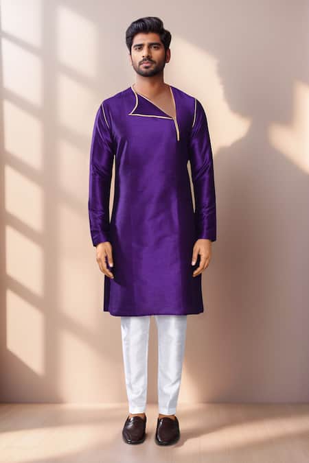 Arihant Rai Sinha_Purple Silk Asymmetric Neck Kurta Set _Online_at_Aza_Fashions