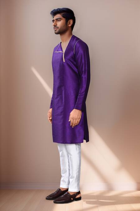 Buy_Arihant Rai Sinha_Purple Silk Asymmetric Neck Kurta Set _Online_at_Aza_Fashions