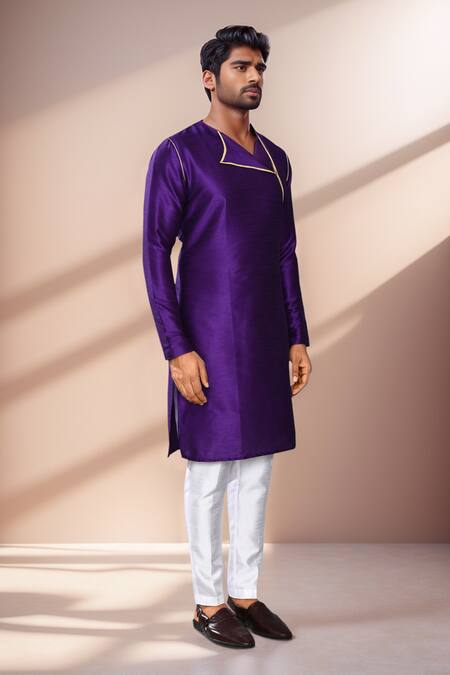 Shop_Arihant Rai Sinha_Purple Silk Asymmetric Neck Kurta Set _Online_at_Aza_Fashions