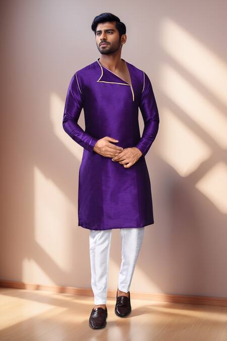 Arihant Rai Sinha_Purple Silk Asymmetric Neck Kurta Set _at_Aza_Fashions