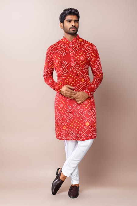 Buy Arihant Rai Sinha Red Georgette, Silk Bandhani Print Kurta Set Online at Aza Fashions Buy_Arihant Rai Sinha_Red Georgette, Silk Bandhani Print Kurta Set_Online_at_Aza_Fashions